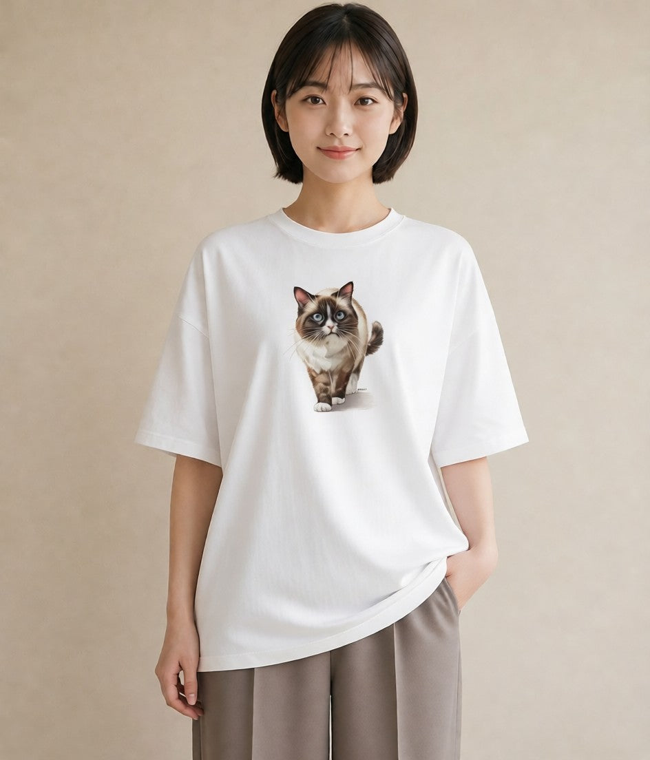 デザインTシャツ レディース サビ猫 猫 ねこ イラスト 個性的 通勤 在宅 白T