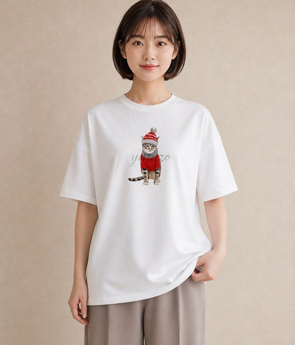 半袖Tシャツ レディース アメリカンショートヘア 猫 ねこ イラスト きれいめカジュアル 女性 旅行用 白T