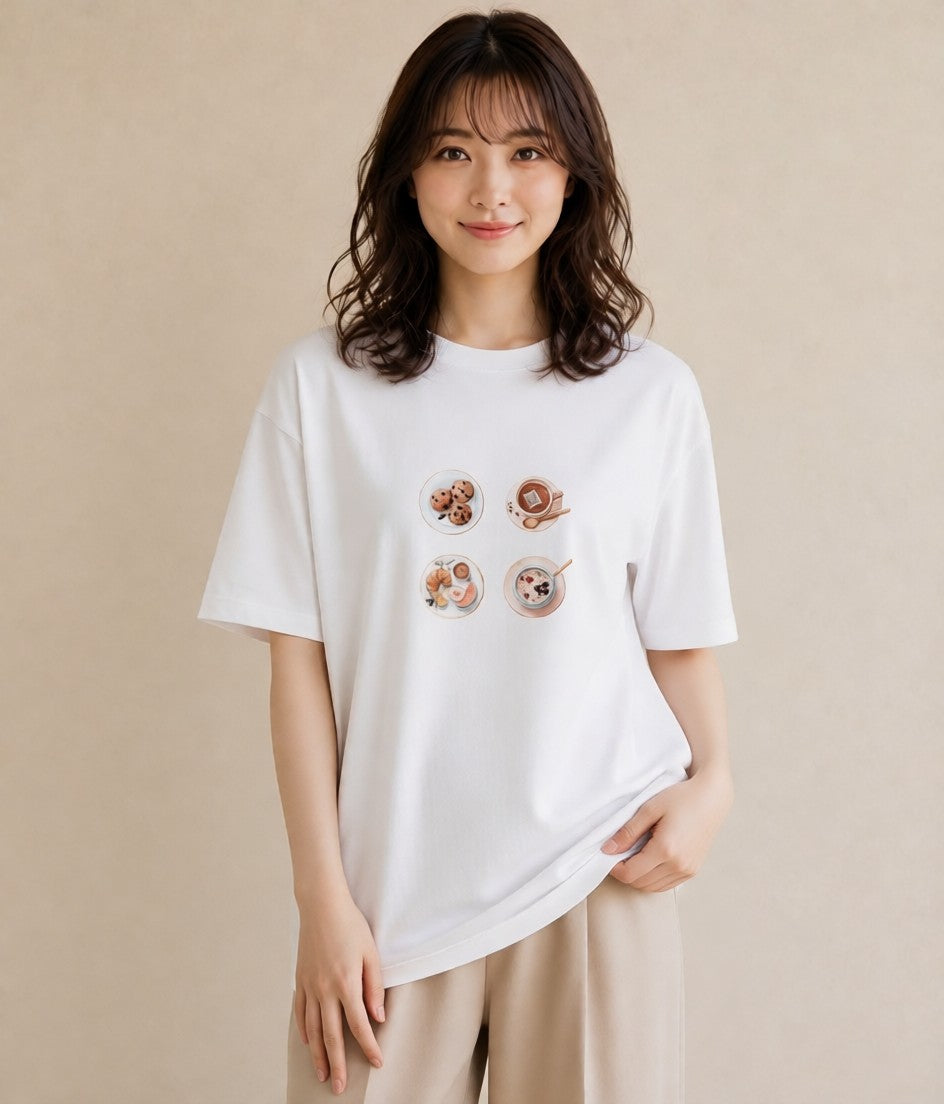 プリントTシャツ レディース たまご 食べ物 フード イラスト お洒落 在宅 公園 白T