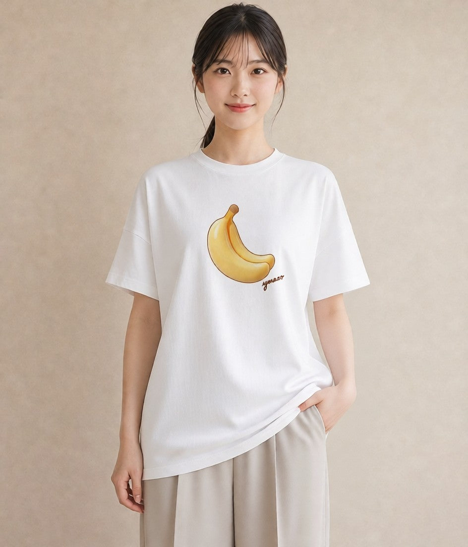 デザインTシャツ レディース バナナ 食べ物 フード イラスト 休日コーデ 旅行 母娘コーデ 白T