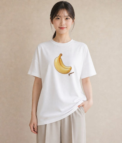 デザインTシャツ レディース バナナ 食べ物 フード イラスト 休日コーデ 旅行 母娘コーデ 白T
