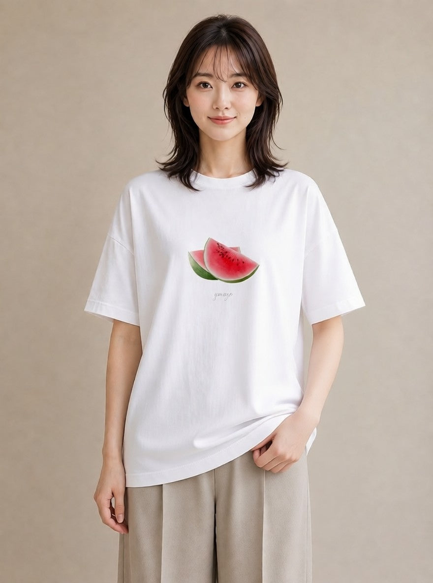 Tシャツ レディース メロン 食べ物 フード イラスト 北欧風 部屋着 女性向けギフト 白T