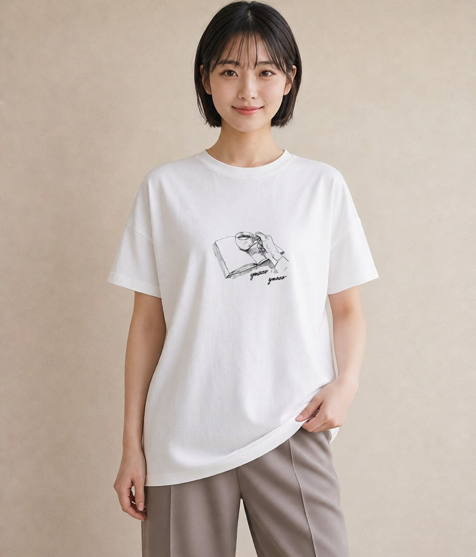 グラフィックTシャツ レディース 本 読書 ブック イラスト ポップ 週末コーデ 敬老の日 白T