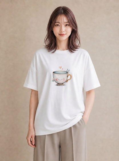 グラフィックTシャツ レディース カフェオレ 食べ物 フード イラスト 散歩 お出かけ 白T