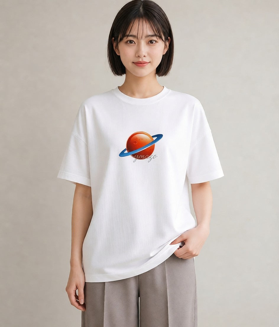 プリントTシャツ レディース 土星 星空 宇宙 イラスト ヴィンテージ風 在宅 公園 白T