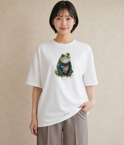 グラフィックTシャツ レディース アマガエル ペット 動物 イラスト 休日コーデ 旅行用 海 白T