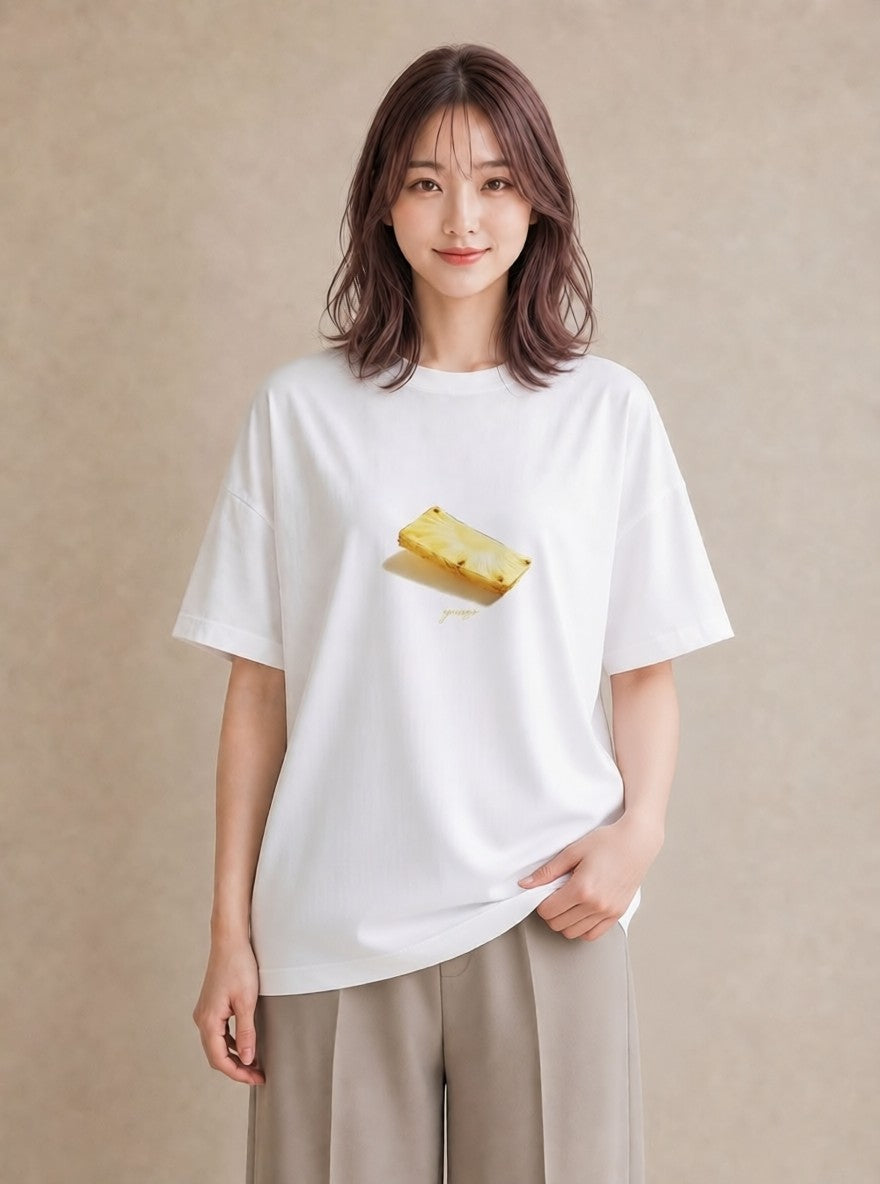 プリントTシャツ レディース パイナップル 食べ物 フード イラスト 手描き風 親子 20代 白T