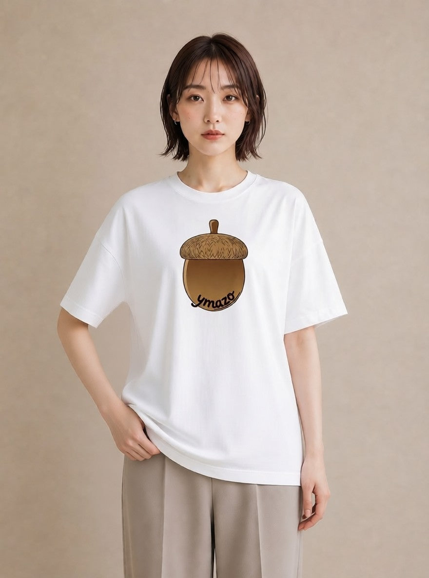 グラフィックTシャツ レディース どんぐり 植物 ボタニカル イラスト きれいめ 敬老の日 ホワイトデー 白T