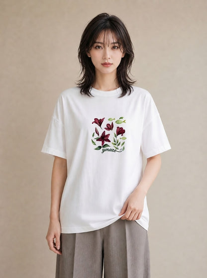 デザインTシャツ レディース 彼岸花 花 花柄 イラスト アート風 デート 帰省 白T