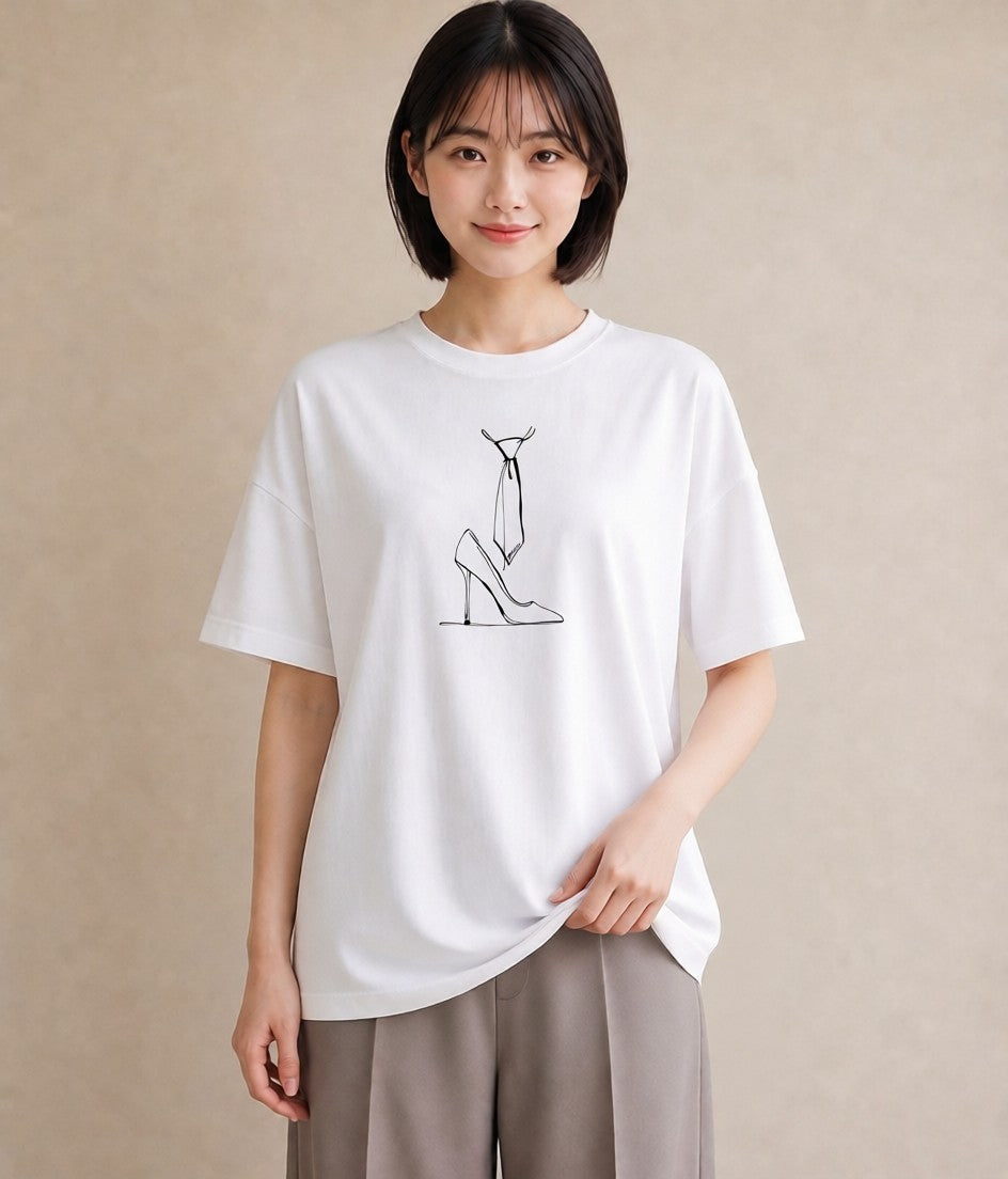 Tシャツ レディース バレエシューズ バレエ トウシューズ ナチュラル アンティーク イラスト 線画 カフェ巡り 女子会 白T