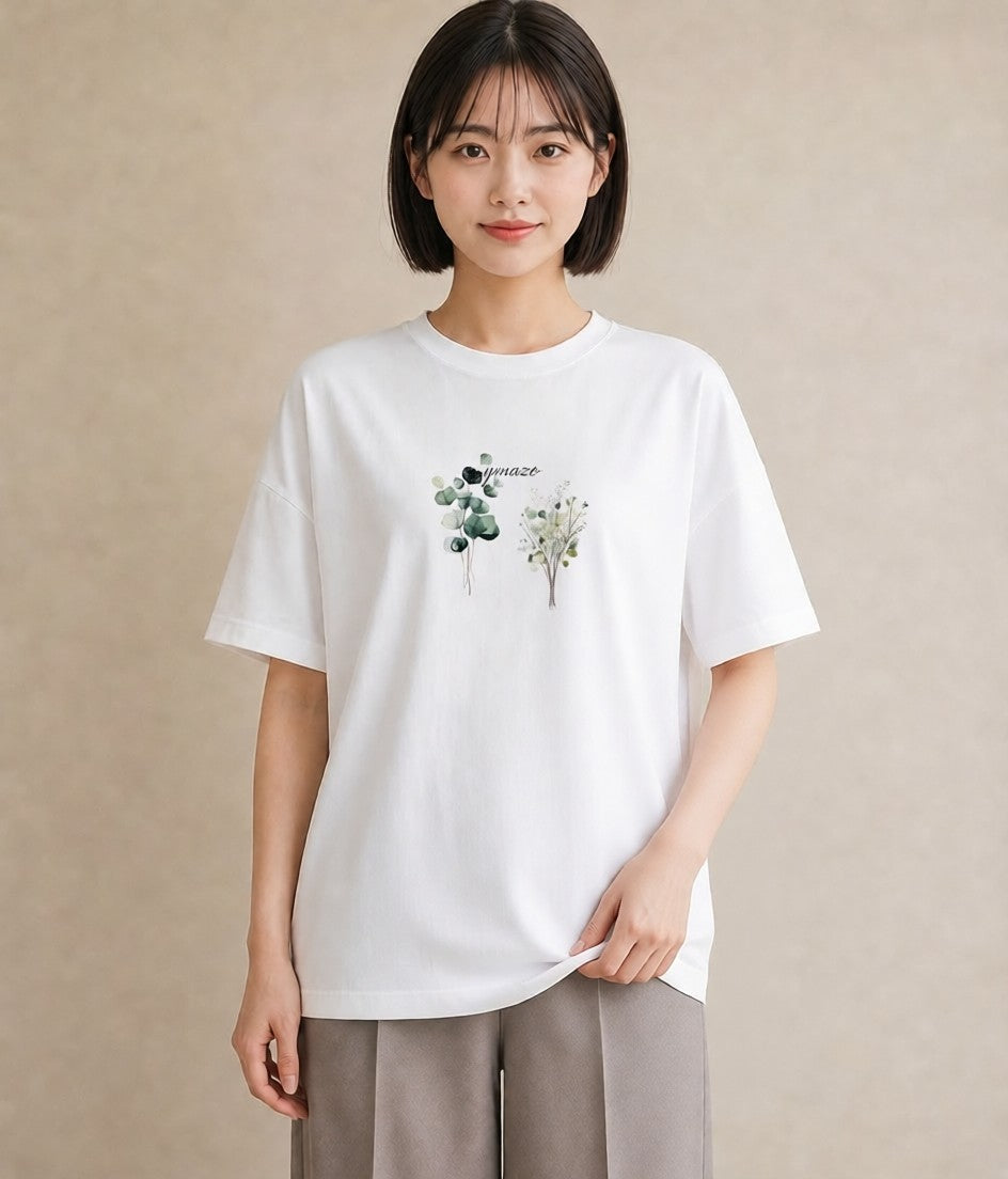 半袖Tシャツ レディース ボタニカル 植物 イラスト 在宅 公園 白T