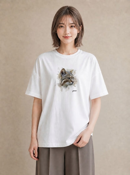 グラフィックTシャツ レディース ぶち猫 猫 ねこ イラスト アート風 クリスマス 旅行 白T