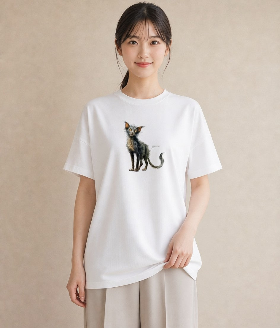 Tシャツ レディース 猫 ねこ イラスト 買い物 夏コーデ 白T
