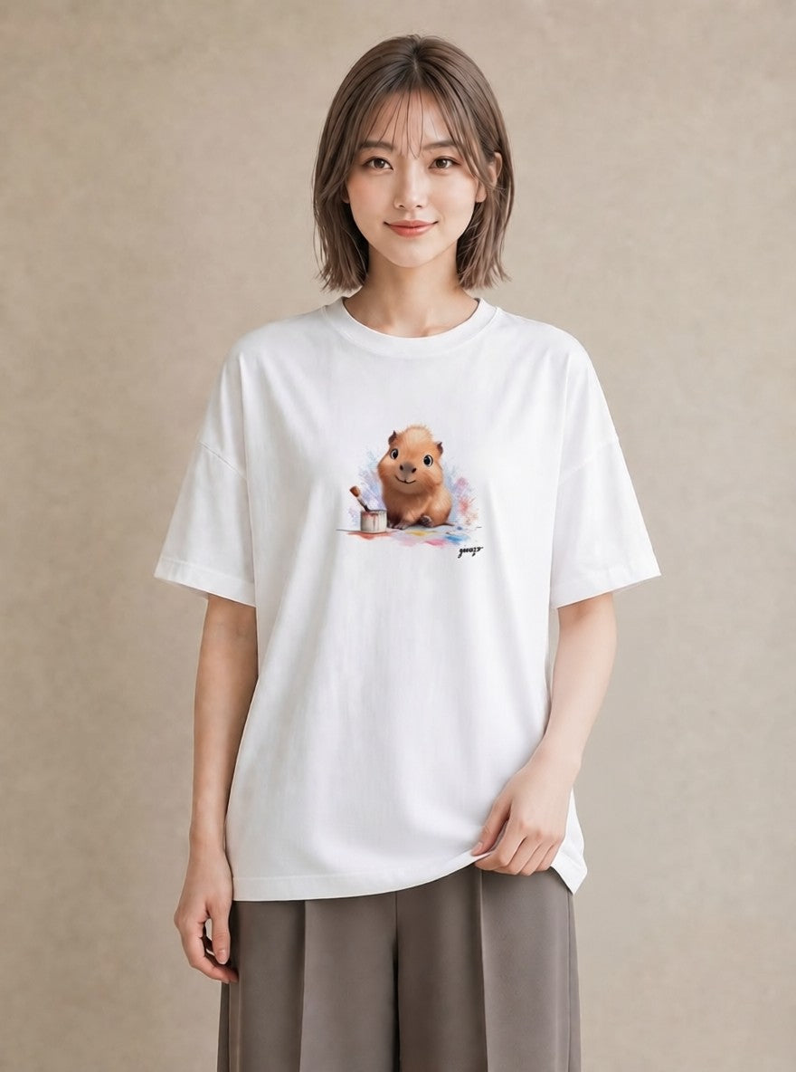 グラフィックTシャツ レディース ジャンガリアンハムスター ペット 動物 イラスト ヴィンテージ風 旅行用 海 白T