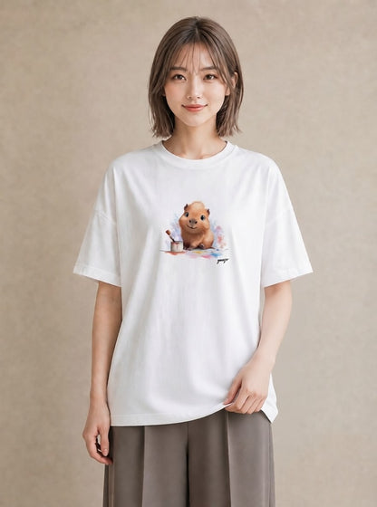 グラフィックTシャツ レディース ジャンガリアンハムスター ペット 動物 イラスト ヴィンテージ風 旅行用 海 白T