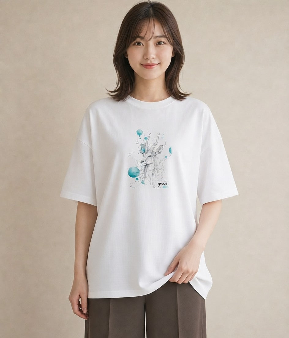 グラフィックTシャツ レディース 山羊座 星空 宇宙 イラスト カフェコーデ 春コーデ 姉妹 白T