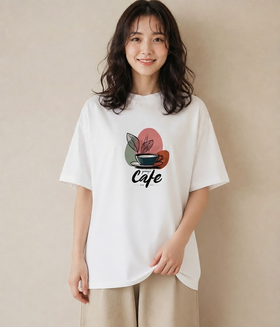 Tシャツ レディース カフェ カフェロゴ ロゴ イラスト ラフ レイヤード 白T