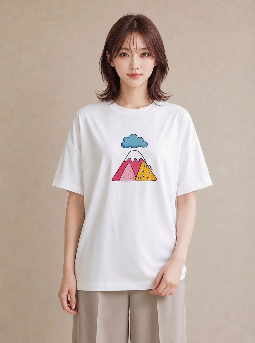 プリントTシャツ レディース 山 星空 宇宙 イラスト ゆるかわ お出かけ 普段着 白T