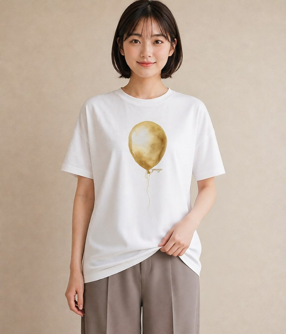 半袖Tシャツ レディース 紙風船 和紙 ナチュラル アンティーク イラスト 普段使い デート 帰省 白T