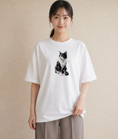 Tシャツ レディース メインクーン 猫 ねこ イラスト 淡色 通勤 在宅 白T