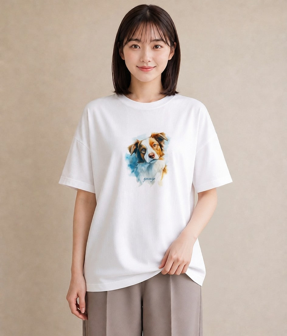 Tシャツ レディース ミックス犬 犬 いぬ イラスト 淡色 20代 カジュアルコーデ 白T