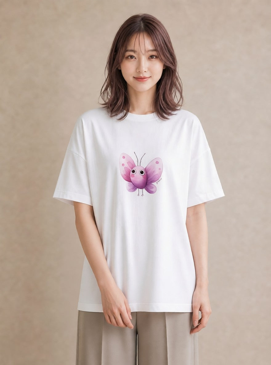 デザインTシャツ レディース ちょうちょ 蝶 バタフライ 昆虫 虫 イラスト 普段着 週末コーデ 白T