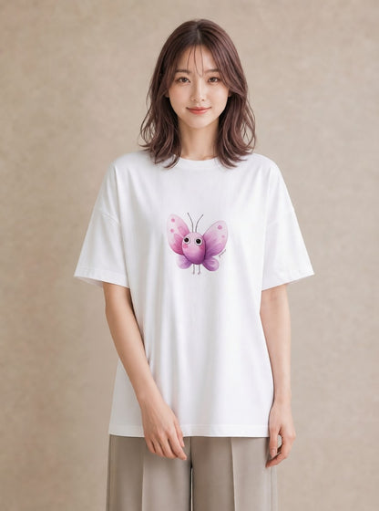 デザインTシャツ レディース ちょうちょ 蝶 バタフライ 昆虫 虫 イラスト 普段着 週末コーデ 白T