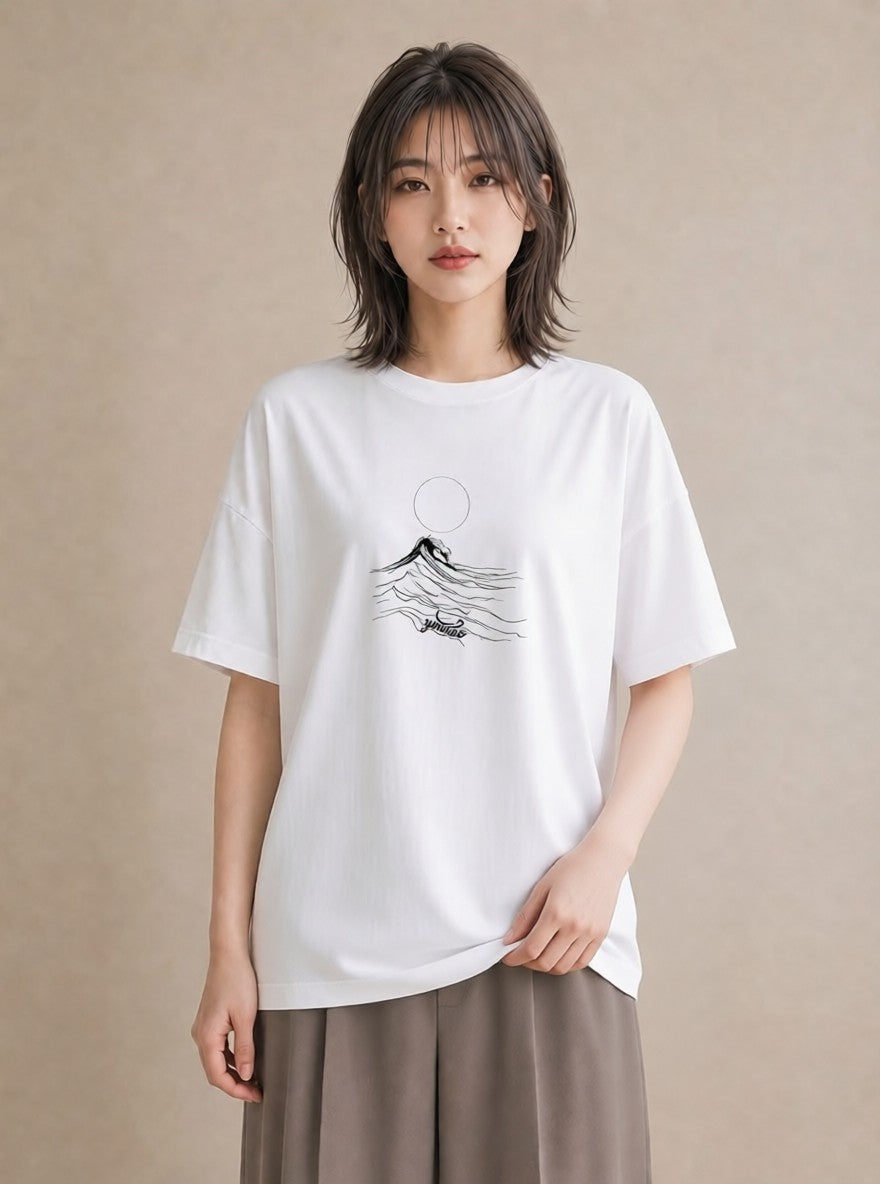 グラフィックTシャツ レディース 海 リゾート 夏 イラスト アート風 親子 20代 白T