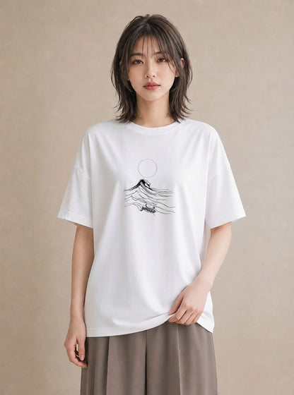 グラフィックTシャツ レディース 海 リゾート 夏 イラスト アート風 親子 20代 白T