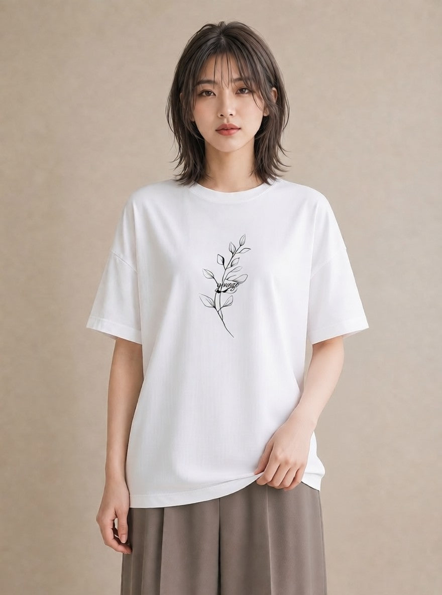 半袖Tシャツ レディース 小花 花 フラワー イラスト ポップ 週末コーデ 敬老の日 白T
