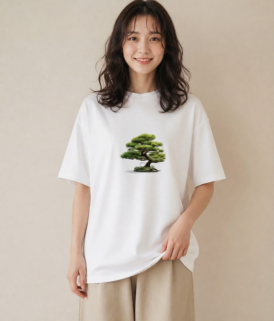 グラフィックTシャツ レディース 盆栽 植物 ボタニカル イラスト シンプル 友達ギフト 部屋着 白T