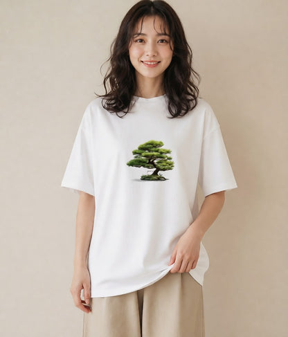 グラフィックTシャツ レディース 盆栽 植物 ボタニカル イラスト シンプル 友達ギフト 部屋着 白T