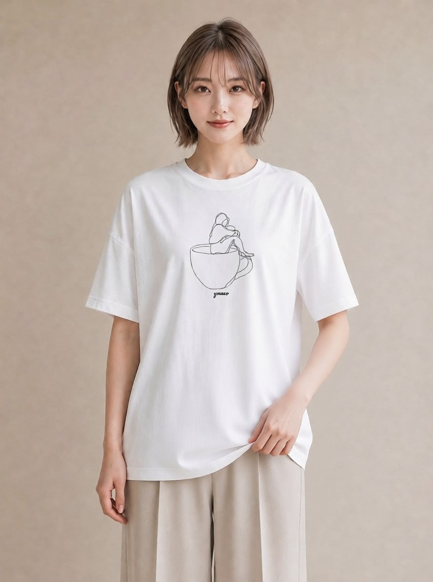 デザインTシャツ レディース コーヒー カフェ 珈琲 イラスト 韓国風 ママ カフェ服 白T
