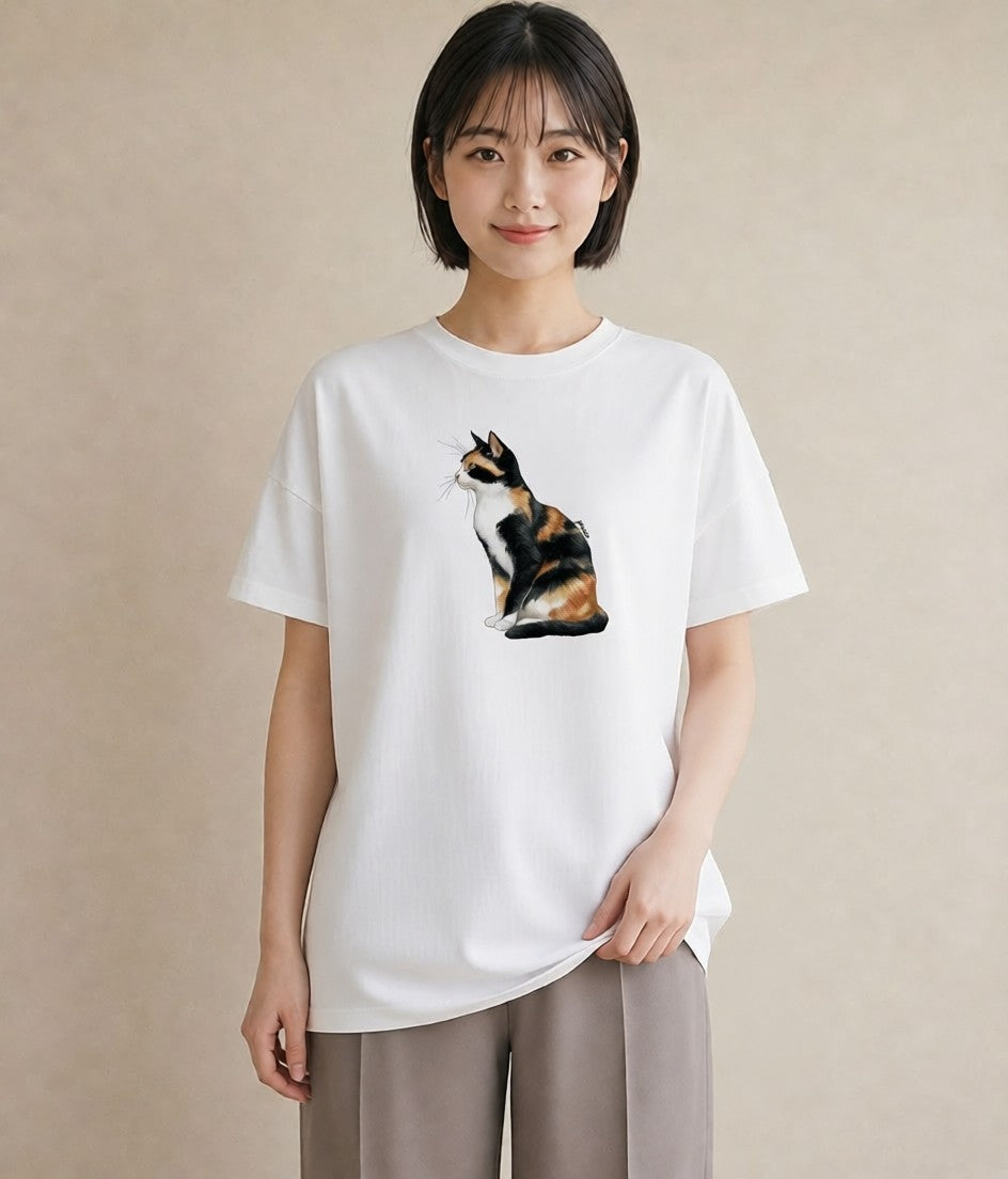 半袖Tシャツ レディース ねこ 猫 ネコ イラスト ナチュラル 旅行用 海 白T