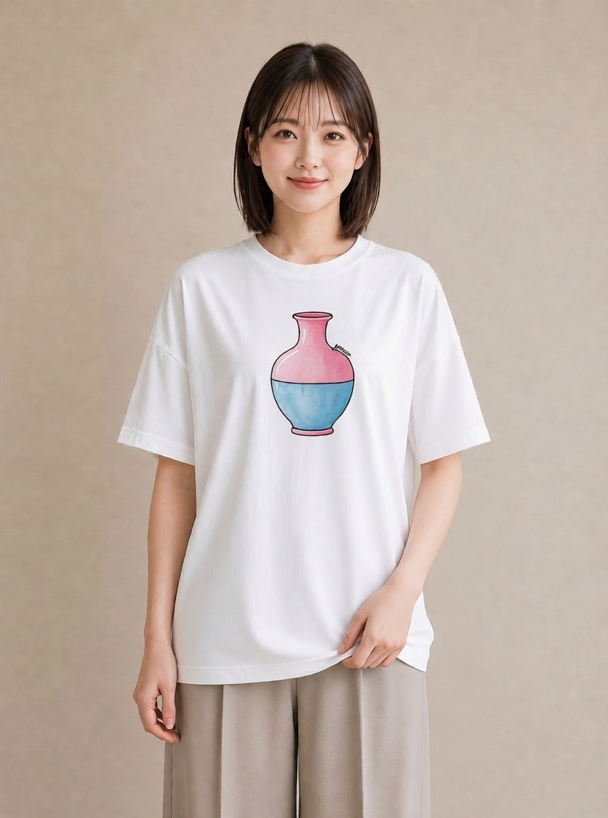 半袖Tシャツ レディース ガラス瓶 小枝 ボタニカル ナチュラル アンティーク イラスト カジュアル ママ カフェ服 白T