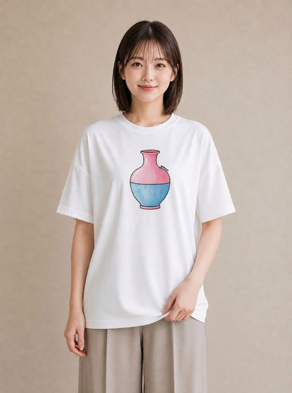 半袖Tシャツ レディース ガラス瓶 小枝 ボタニカル ナチュラル アンティーク イラスト カジュアル ママ カフェ服 白T