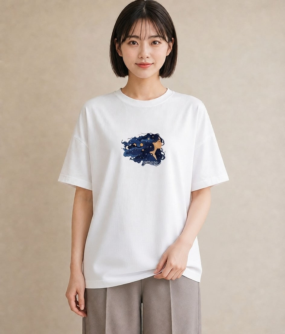 Tシャツ レディース 獅子座 星空 宇宙 イラスト お洒落 帰省 ラフ 白T