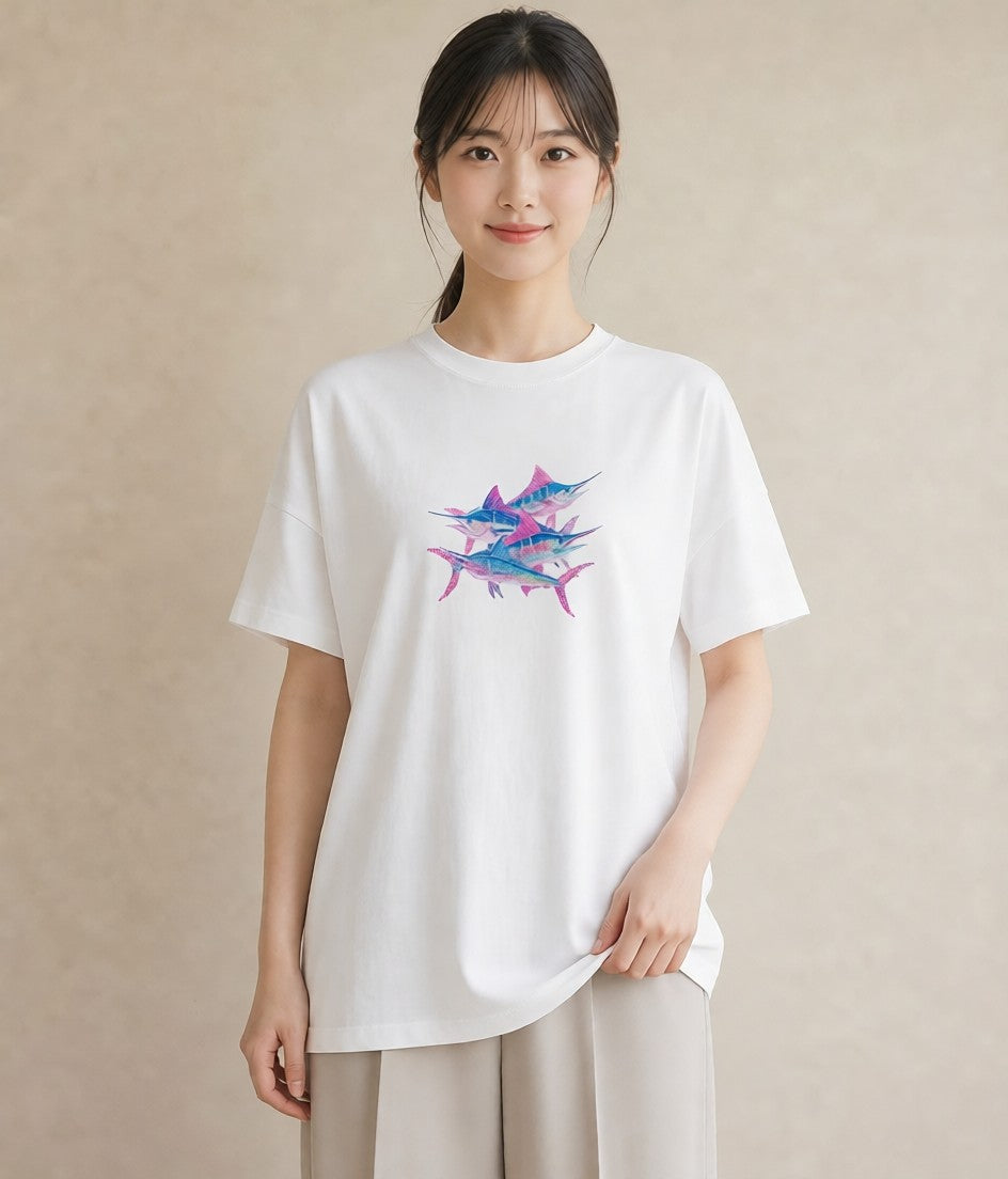 半袖Tシャツ レディース 熱帯魚 海の生き物 海 イラスト 北欧風 母の日 ビーチ 白T