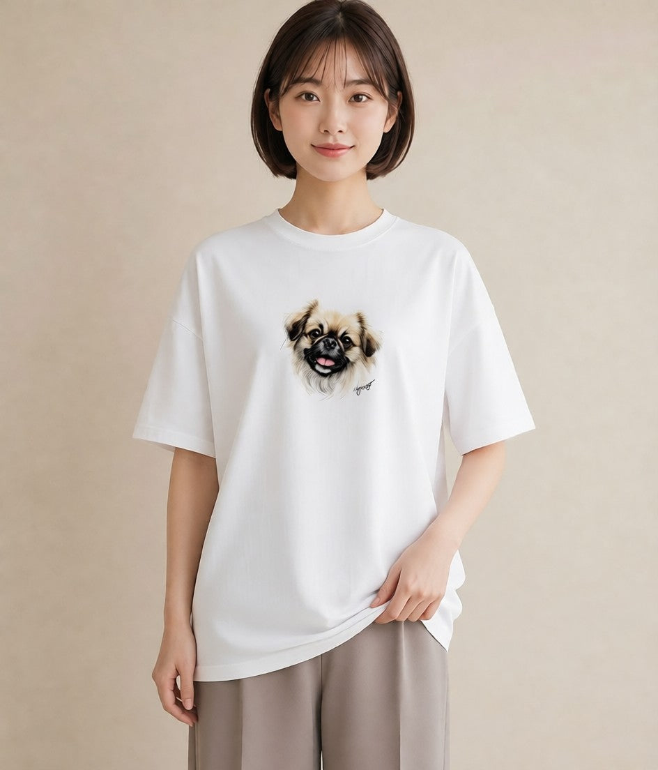 プリントTシャツ レディース 狆 犬 いぬ イラスト お洒落 レイヤード 友達ギフト 白T