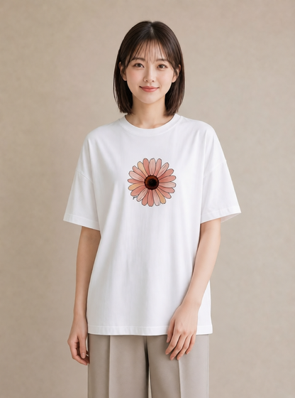 Tシャツ レディース ひまわり 向日葵 花 花柄 イラスト 帰省 ラフ 白T