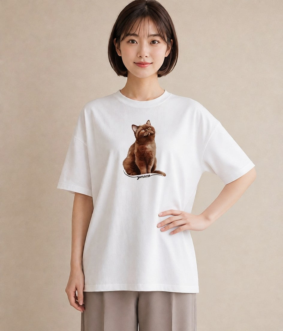 半袖Tシャツ レディース ロシアンブルー 猫 ねこ イラスト 線画 母娘コーデ 自分用 白T