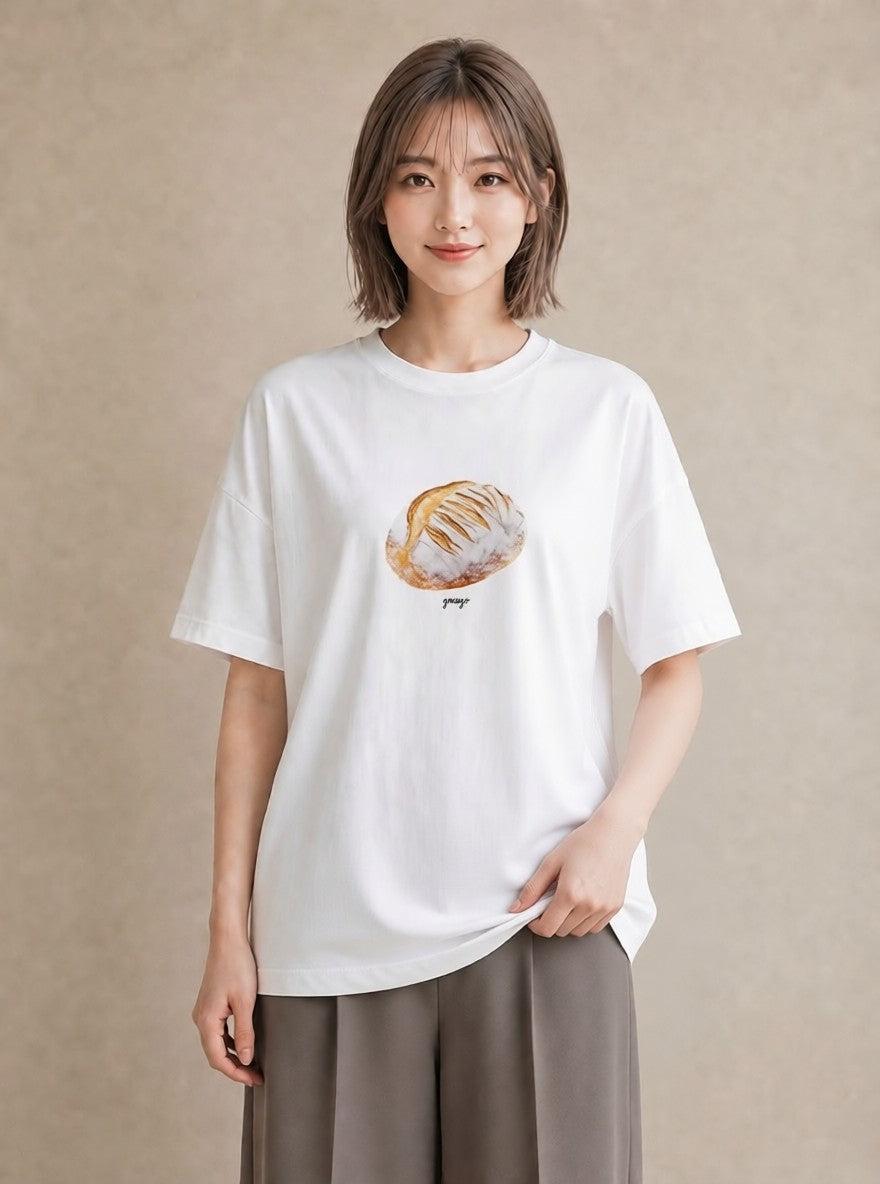 Tシャツ レディース 食パン 食べ物 フード イラスト ポップ 通勤 在宅 白T