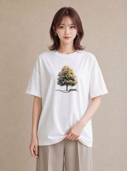半袖Tシャツ レディース どんぐり 植物 ボタニカル イラスト モード 20代 カジュアルコーデ 白T
