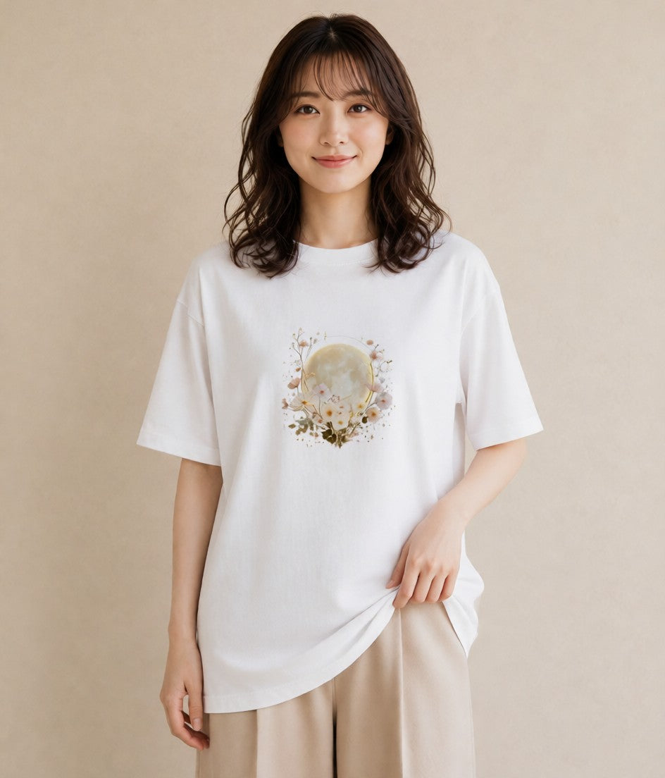 デザインTシャツ レディース 月 星空 宇宙 イラスト 北欧風 社会人 女性 白T