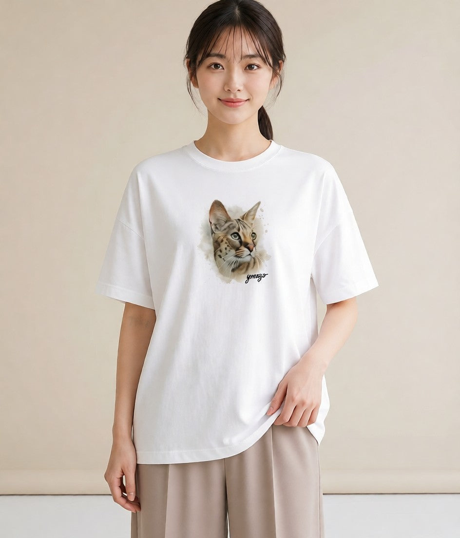 プリントTシャツ レディース アビシニアン 猫 ねこ イラスト 上品 秋コーデ おしゃれギフト 白T