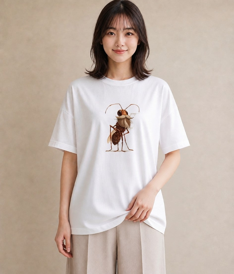 半袖Tシャツ レディース アリ 昆虫 虫 イラスト 旅行コーデ 春服 ミセス 白T
