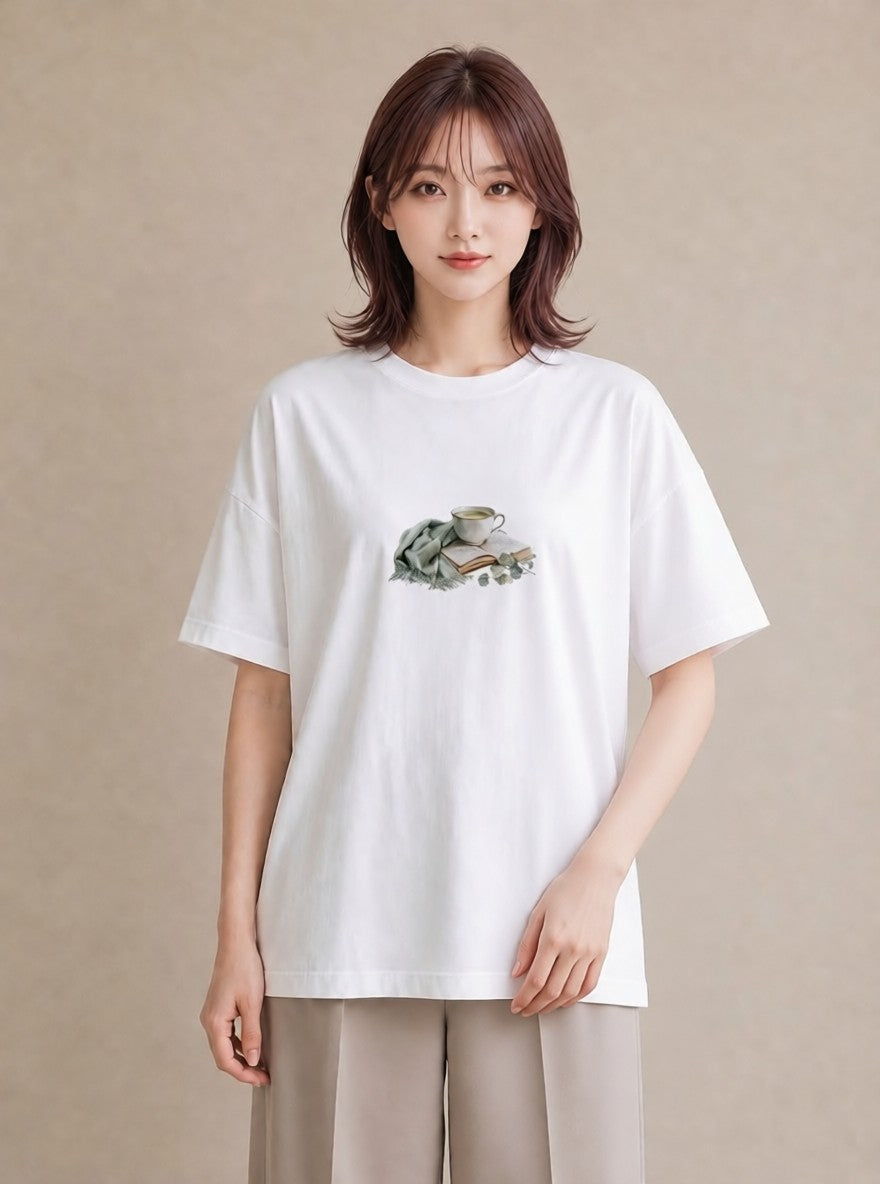 グラフィックTシャツ レディース ハーブティー 食べ物 フード イラスト 淡色 ビーチ デイリーウェア 白T