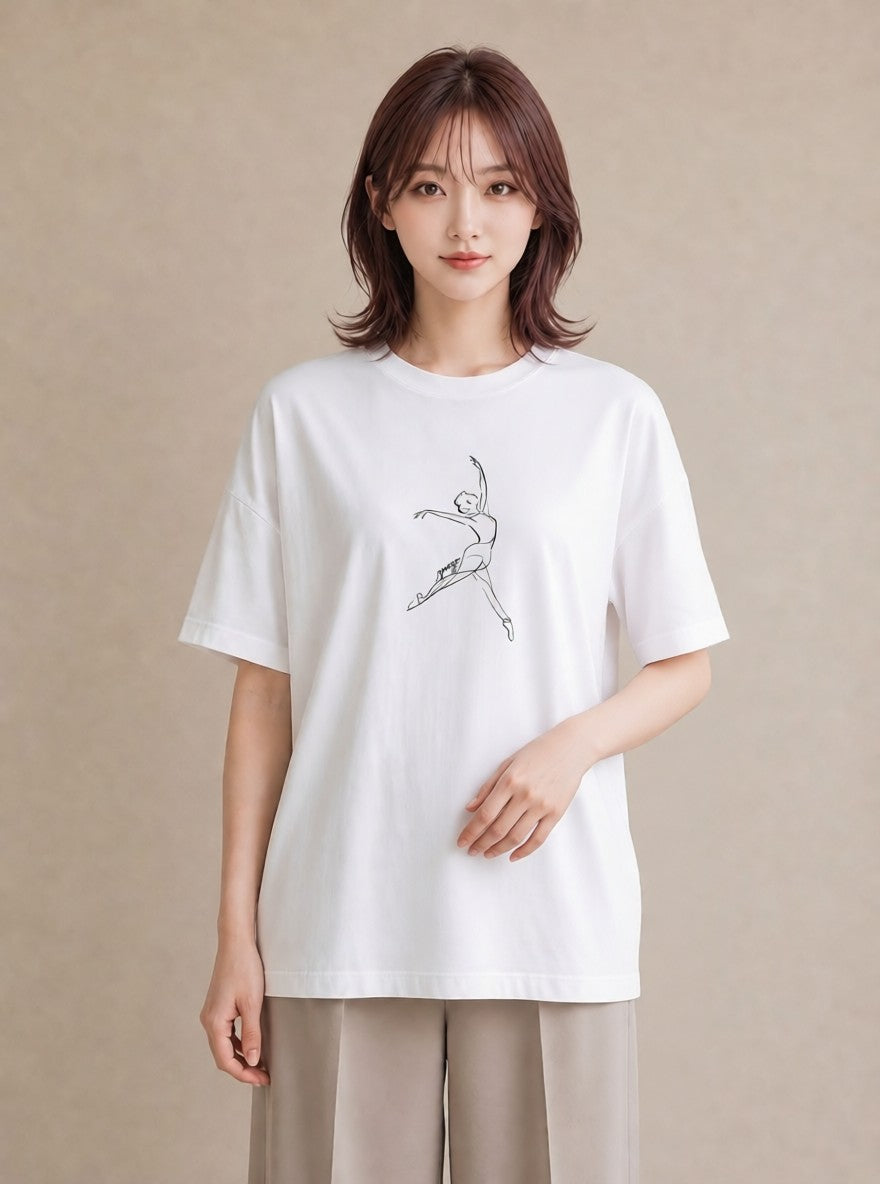 Tシャツ レディース バレエシューズ バレエ トウシューズ ナチュラル アンティーク イラスト ポップ カフェ服 クリスマス 白T
