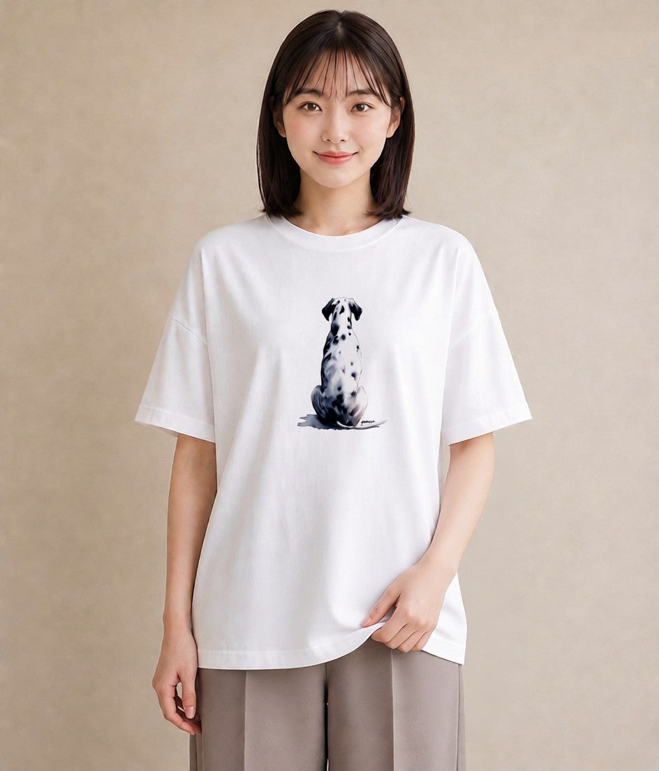 デザインTシャツ レディース ダルメシアン 犬 いぬ イラスト ボタニカル 夏コーデ 通学 白T
