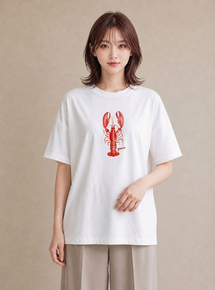 Tシャツ レディース ヤドカリ 海の生き物 海 イラスト ラフカジュアル ラフ レイヤード 白T